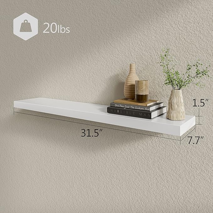 BAMEOS Floating Shelves,31 in W White Wall Mounted Wooden Shelves with Invisible Brackets Set of 2, Hanging Wall Shelves Decoration for Bedroom, Bathroom, Living Room and Kitchen-NeatNest