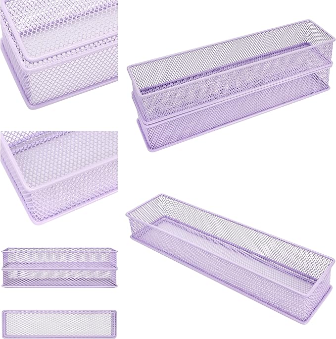 Annova Mesh Stackable Drawer Cabinet and Shelf Organizer Bins Storage Basket School Office Supply Holder Tray- Set of 2 (Light Purple, 3x12x2 Inch)-NeatNest
