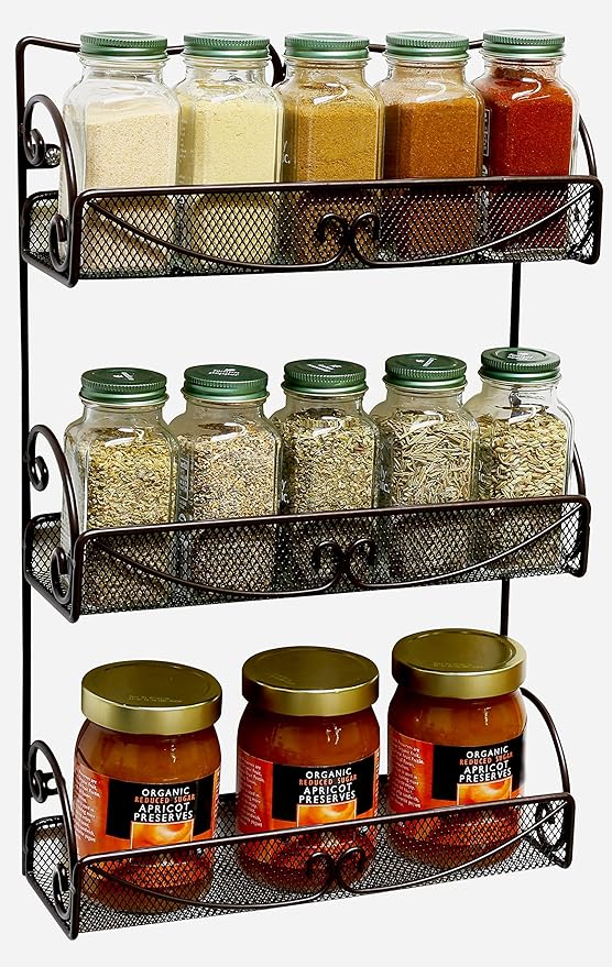 Deco Brothers 3 Tier Wall Mounted Hanging Spice Rack, Bronze-NeatNest