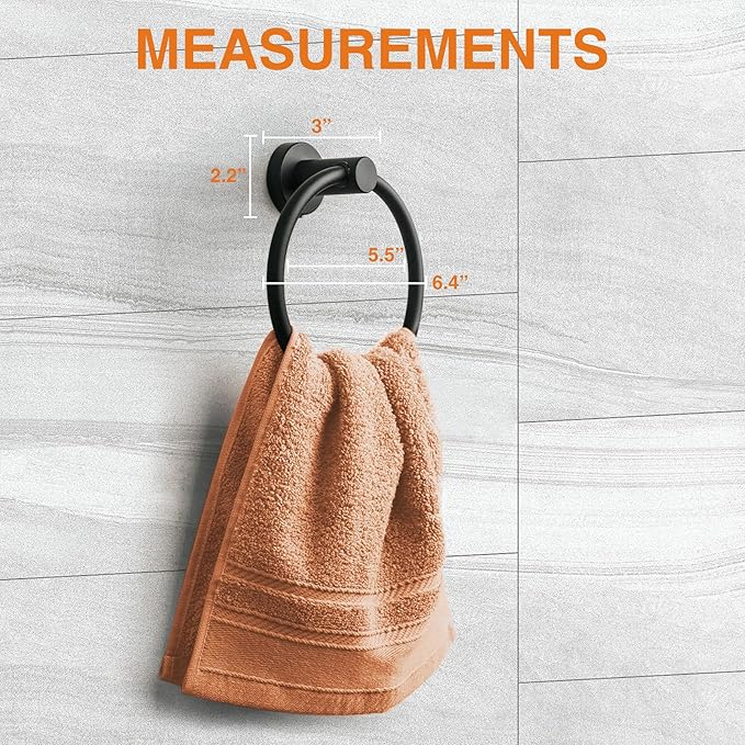 2 Pack Towel Ring for Bathroom, SUS 304 Stainless Steel Hand Towel Holder for Wall Mounted, Heavy Duty Towel Hanger for Bathroom, Kitchen (Matte Black)