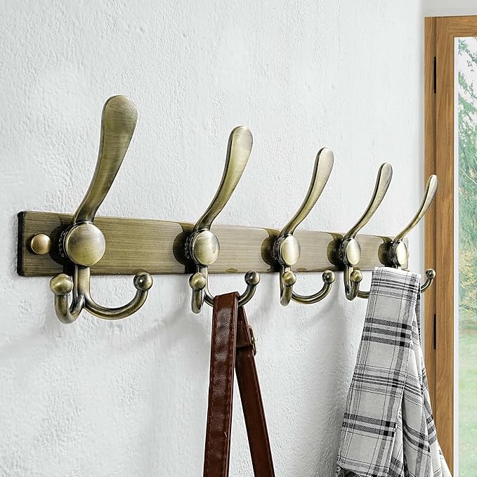 Dseap Coat Rack Wall Mount 2.0 Pro: Heavy Duty 300% Thicker, 16" Stud Mount, Stainless Steel Wall Coat Hooks Hanger for Clothes Jackets Hats Entryway Closet, MaxStrong, Antique Bronze, Pack of 2