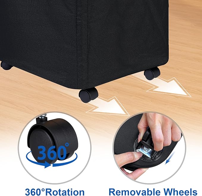efluky Laundry Basket with Wheels, Tall Rolling Laundry Hamper with Lid and Removable Bag, Aesthetic Dirty Clothes Hamper on Wheels for Laundry Room, Bedroom, Dorm and Bathroom, 100L Black-NeatNest