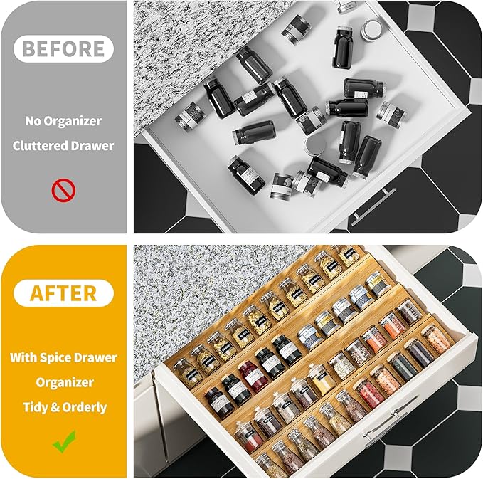 Bamboo Spice Drawer Organizer - 8 Pack 13"x4.7"x1.6" Spice Rack Tray - Spice Jars Drawers Insert - Seasoning Organizer for Drawers/Countertop (Jars not included)…-NeatNest