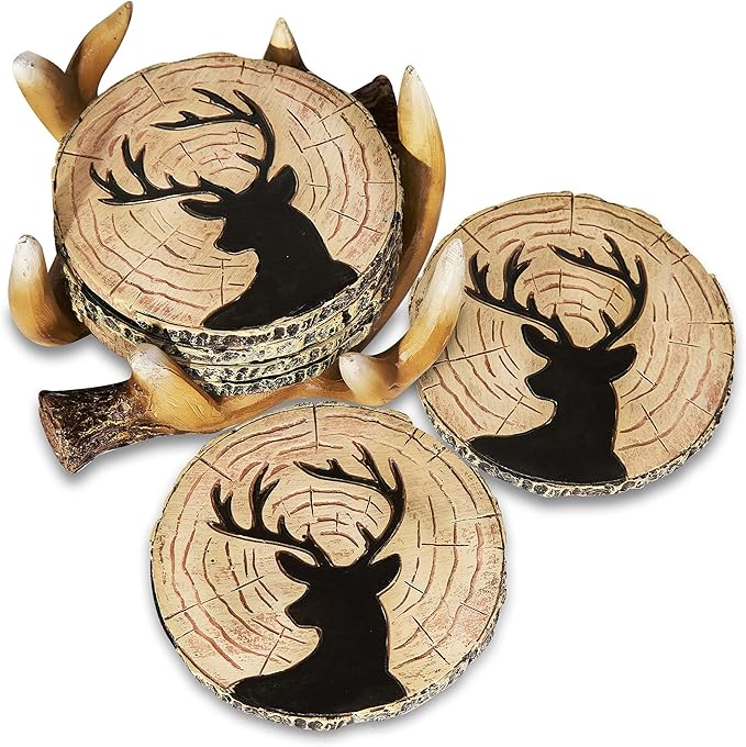 Deer Antlers Coaster Set of 6 – Handcrafted Deer Antler Decor and Man Cave Gifts for Men - 6 Full Size Deer Antlers Coasters for Man Cave Décor-NeatNest