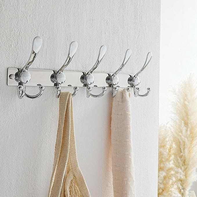 Dseap Coat Rack Wall Mount 2.0 Pro: Heavy Duty 300% Thicker, 16" Stud Mount, Stainless Steel Wall Coat Hooks Hanger for Clothes Jackets Hats Entryway Closet, MaxStrong Series, Chromed