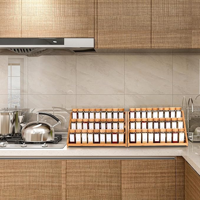 Bamboo Tiered Spice Rack, for Countertop Spice Organizer for Pantry Spice Shelf Organizer Kitchen Spices Rack,Cabinet spice rack,Cabinet seasoning rack
