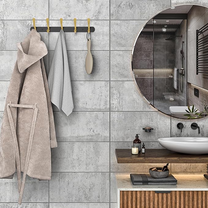 Black and Gold Coat Rack Wall Mounted - 16 Inch Heavy Duty Stainless Steel Matte Finish Wall Hook Rack - 5 Double Coat Hooks for Hanging Towels, Bags, Hat - Bathroom Entryway - 2 Pack-NeatNest