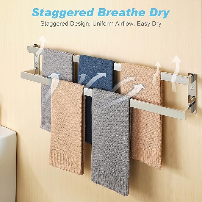 Alise Double Towel Bar 32", SUS304 Stainless Steel Towel Racks for Bathroom Wall Mounted, Space Saving Bathroom Towel Holder, Long Towel Hanger, Polished Chrome