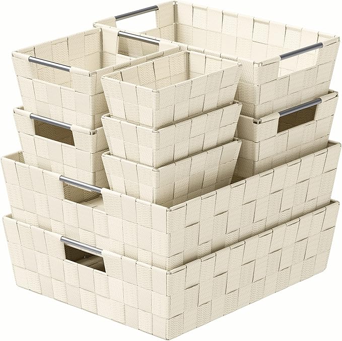 Baskets For Organizing Set Of 9 Cream - Storage Baskets For Shelves - Perfect Closet Organizer Bins, Bathroom Basket, and Pantry Basket - Small Storage Bins For Shelves - Bin For Organization-NeatNest