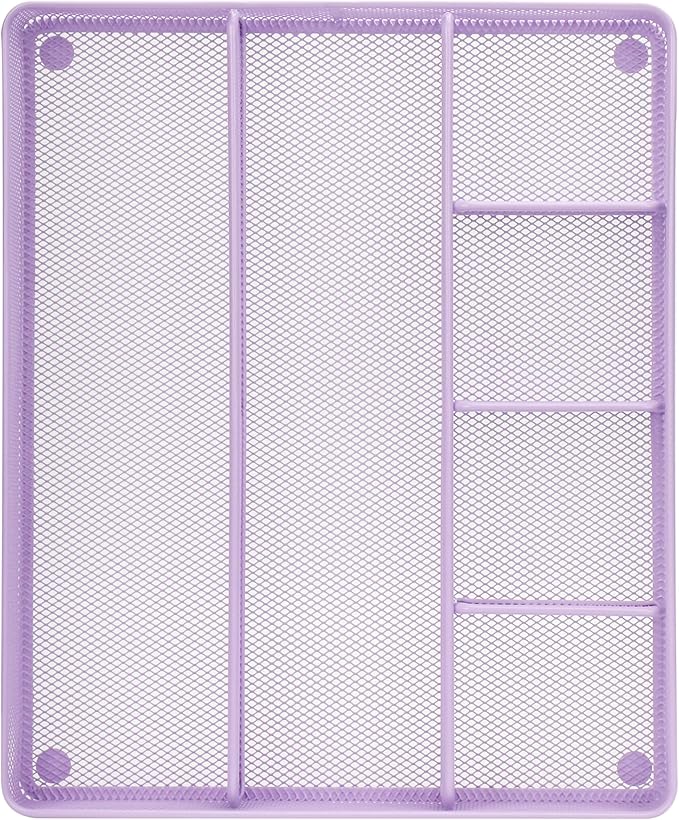 Annova Desk Top Organizer/Storage Tray - Metal Mesh with Dividers for Pens, Desktop Accessories, Bathroom, Kitchen, Makeup and Office Supplies (Large, Light Purple)-NeatNest