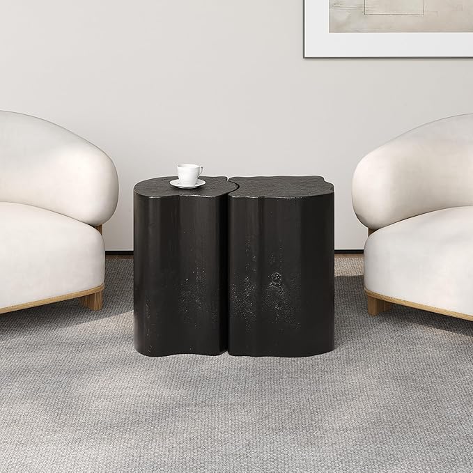 kevinplus 2-in-1 Irregular Nesting Side Table End Table Set of 2 for Living Room, MGO Material for Indoor & Outdoor, Natural Wood Grain, No Assembly, Black