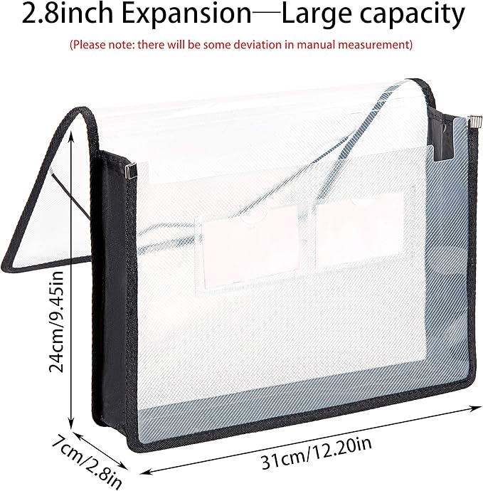 FANWU 6 Pack Plastic Expanding File Wallet Document Organizer with Flap and Cord Closure, Letter Size, 2.8" Expansion, Clear Colored Poly A4 Expandable File Folder for Home School & Office Storage