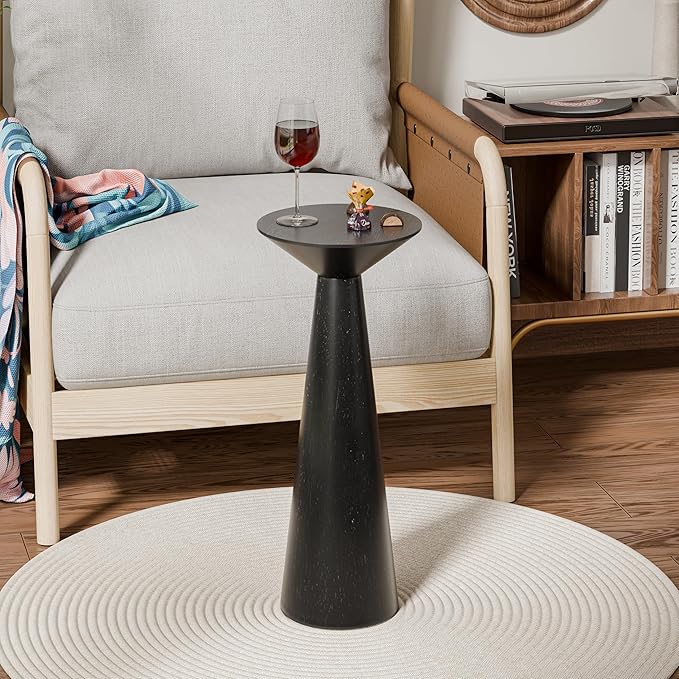 Farmhouse Tall Pedestal End Table Small Solid Wood Martini Table Plant Stand Modern Round Drink Table for Small Space Living Room, Black