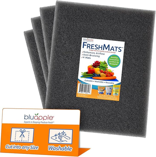 Bluapple FreshMats, Refrigerator Bin Liner, Fridge Drawer Mats, Crisper Life Extender Liner Keeps Produce Fresh Longer, Anti-Bruising, Helps Air Circulation, Washable & Reusable (4-Mats, 12x15, Gray)-NeatNest