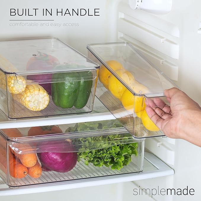 SIMPLEMADE Clear Refrigerator Organizer Bins - Clear Bins for Fridge, Containers for Fridge and Freezer, Multipurpose Storage for Kitchen, Office, Bathroom, Pack of 3 (Design 2)