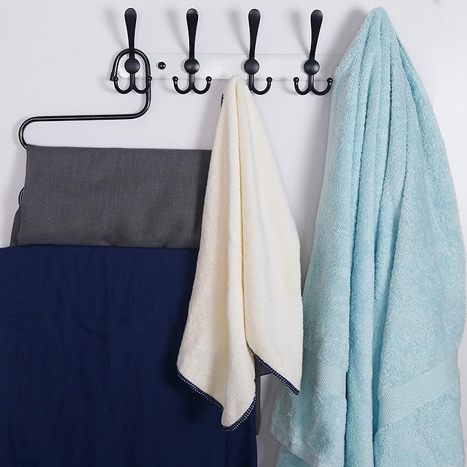 Dseap Wall Mounted Coat Rack - 5 Tri Hooks, Heavy Duty, Stainless Steel, Metal Coat Hook Rail for Coat Hat Towel Purse Robes Mudroom Bathroom Entryway,White & Black-NeatNest