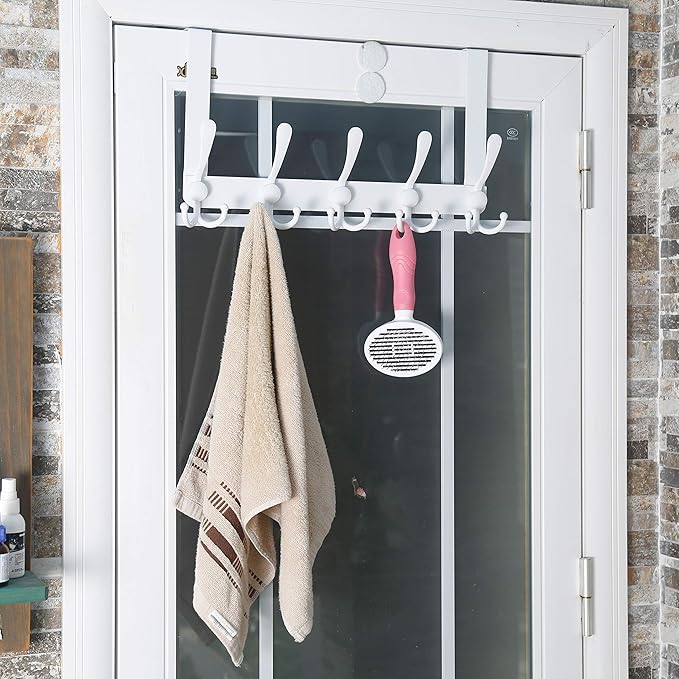 Dseap Over The Door Hook Hanger - 5 Tri Hooks, Heavy Duty Over The Door Towel Rack Coat Rack for Clothes Jacket, Hat Towel, White