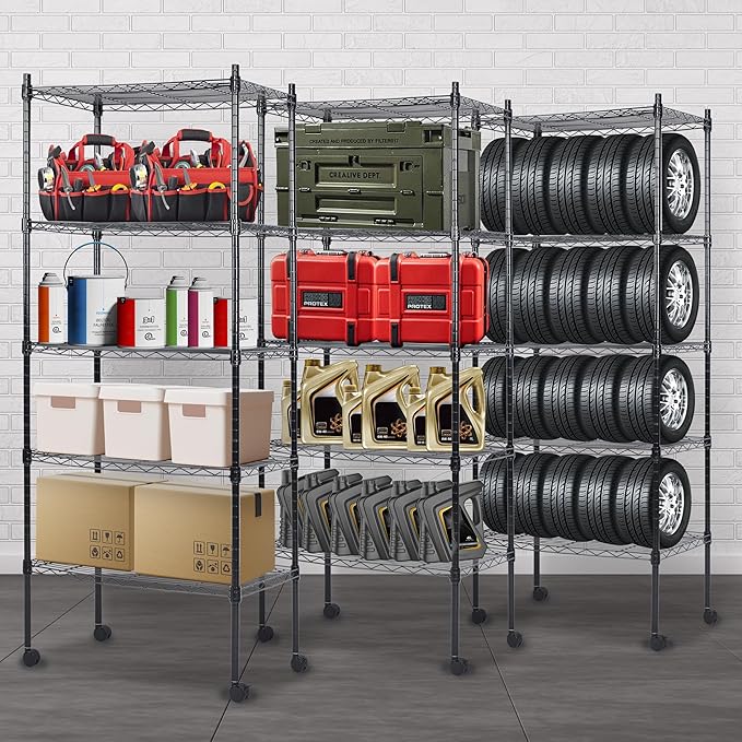 HealSmart Heavy Duty 5-Tier Shelving Units Adjustable, 65 "D x 14" W x 30 "H Wire Shelf with 1000 lbs Capacity, Black