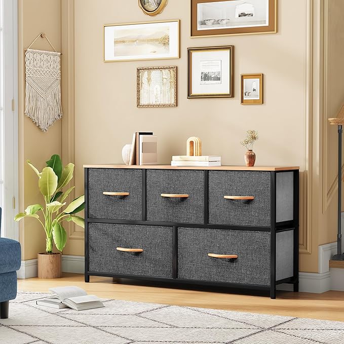 DWVO Dresser TV Stand, Fabric Tower with 5 Drawers, Dresser for Bedroom, Storage Tower, Chest of Drawers for Closet-NeatNest