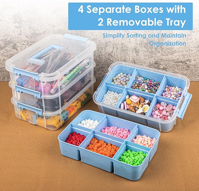 Art Supply Storage Organizer with 2 Removable Trays, 4-Layer 11QT Durable Craft Organizers and Storage for Sewing, Tool, Office Supplies, Art, Craft Supplies