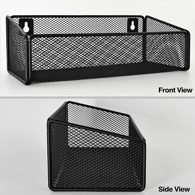 Bathroom Shelf Over Toilet Storage Basket,Toilet Beside Floating Shelf Mesh Metal Wall Mounted Shelves for Home Organization & Decor Essentials,Kitchen/Living Room Shelves (Black)-NeatNest