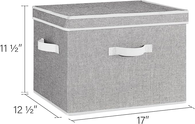 StorageWorks Fabric Storage Bins with Lid, Decorative Storage Boxes for Shelves, Stackable Closet Organizer Basket with Handles, Jumbo, Gray, 2-Pack-NeatNest