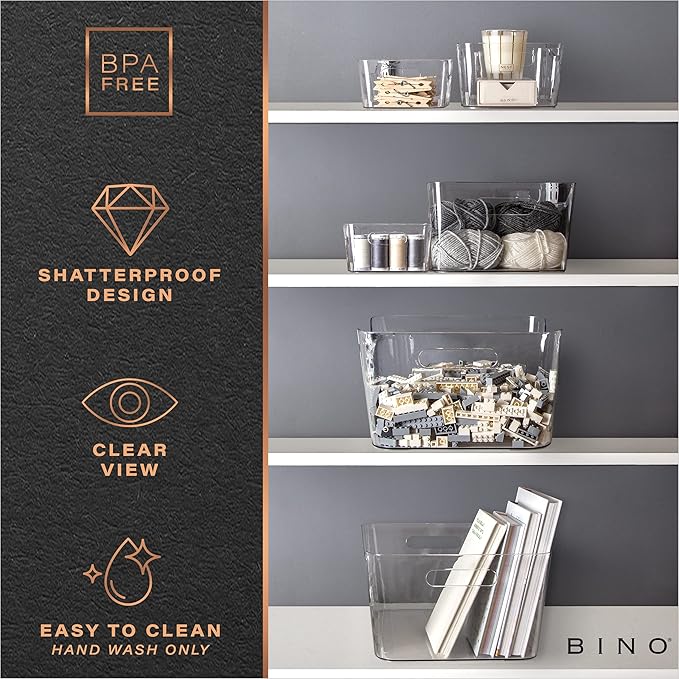 BINO | The SOHO Collection Plastic Storage Bins, X-Small - 2 Pack, Clear | Pantry and Fridge Organizer Containers, Kitchen Cabinet and Medicine Cabinet Bins-NeatNest