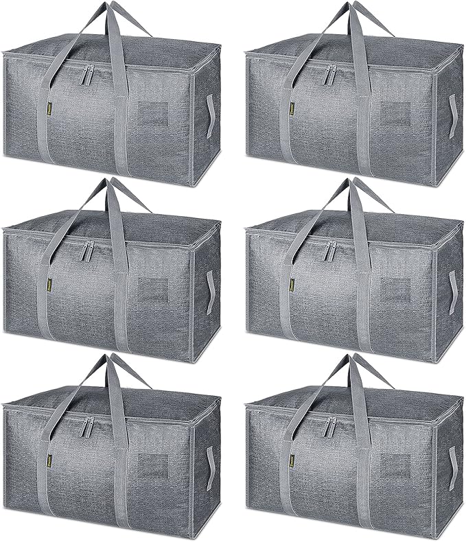 BALEINE 6-Pack Oversized Moving Bags with Reinforced Handles, Heavy-Duty Storage Tote for Clothes, Moving Supplies (Winter Grey, 6-Pack)-NeatNest