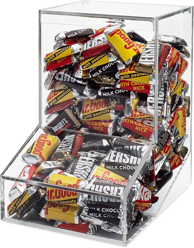 Acrylic Candy Dish & Treat Organizer Dispenser - Rectangular Non-Porous Acrylic - Dual Lids for Fresh Bulk Treats & Cereal Countertop Display-NeatNest