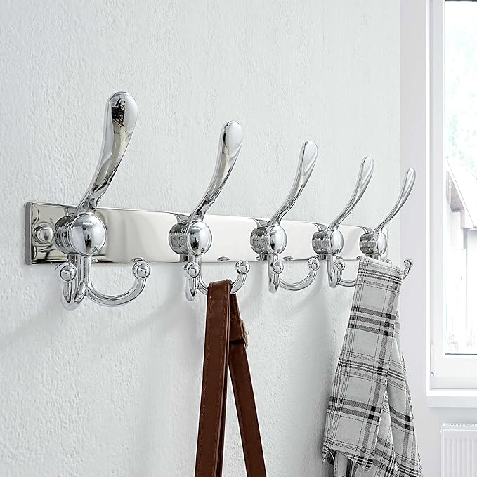 Dseap Coat Rack Wall Mount 2.0 Pro: Heavy Duty 300% Thicker, 16" Stud Mount, Stainless Steel Wall Coat Hooks Hanger for Clothes Jackets Hats Entryway Closet, MaxStrong Series, Chromed