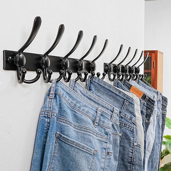 Dseap Coat Rack Wall Mount 2.0 Pro: Heavy Duty 300% Thicker, 16" Stud Mount, Stainless Steel Wall Coat Hooks Hanger for Clothes Jackets Hats Entryway Closet, MaxStrong Series, Black, Pack of 2