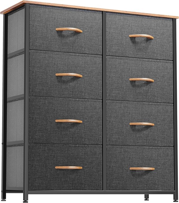 DWVO Dresser for Bedroom, Fabric Dresser with 8 Drawers, Tall Double Drawer Chest of Drawers for Closet, Living Room, Sturdy Steel Frame, Wooden Top, Easy Pull Handle-NeatNest