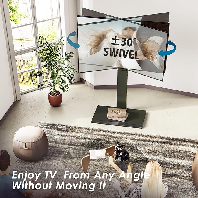 FITUEYES Iron Base Universal Floor TV Stand with Swivel Mount for 32-75 Inch LED LCD OLED Plasma Flat Panel or Curved Screens Height Adjustable TV Stand with Wire Management