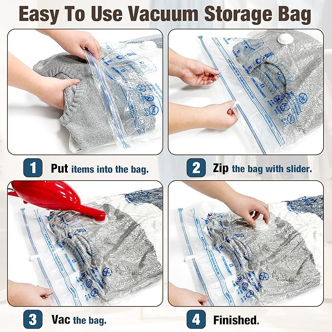 HIBAG Vacuum Storage Bags, 10 Jumbo Space Saver Vacuum Seal Bags, Space Bags, Vacuum Sealer Bags for Clothes, Comforters, Blankets, Bedding (10J)-NeatNest