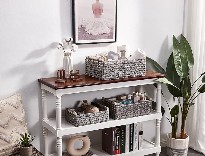 DECOMOMO Toilet Tank Basket, Wicker Storage Bins for Countertop, Toilet Top Organizer, Back of Toilet Basket, Pantry, (Grey, Set of 3)-NeatNest