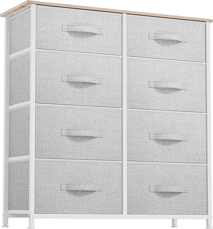 DWVO Fabric Dresser for Bedroom, Tall Dresser with 8 Drawers, Storage Tower with Fabric Bins, Chest of Drawers for Closet & Living Room - Sturdy Steel Frame, Wooden Top-NeatNest