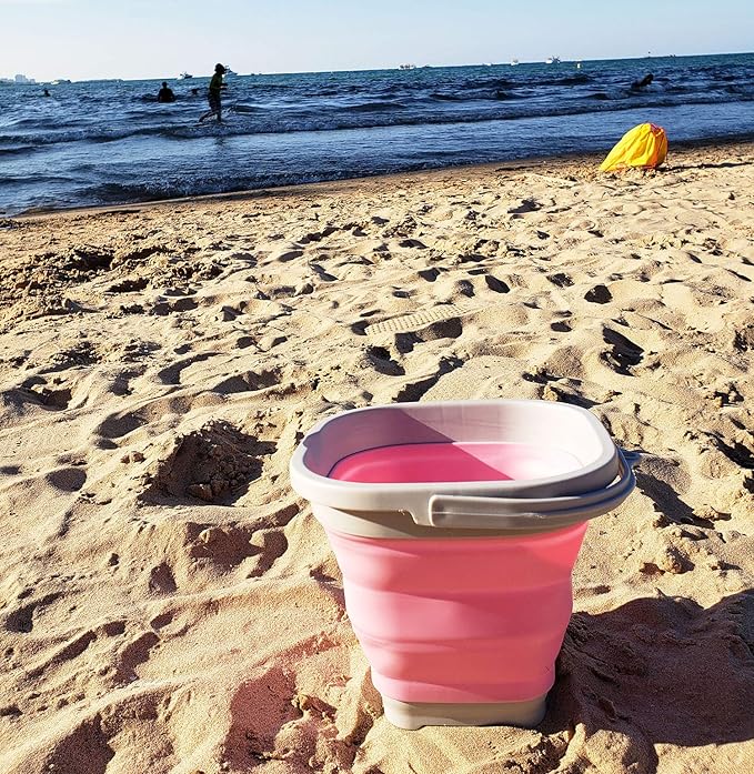 SAMMART 2.6L (0.68 Gallon) Super Mini Sqare Collapsible Plastic Bucket - Foldable Square Tub - Portable Fishing Water Pail - Space Saving Outdoor Waterpot (1, Pink)-NeatNest