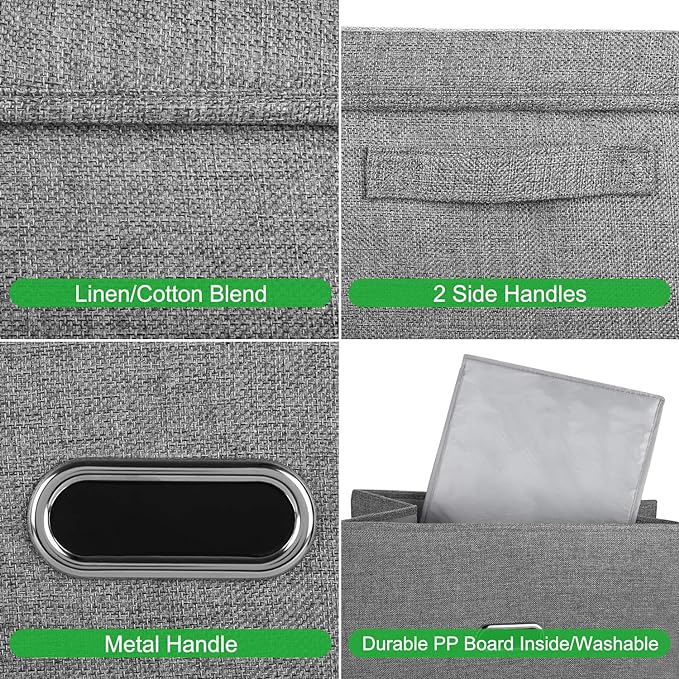 Large Linen Fabric Foldable Storage Bins with Removable Lid and Handles, Washable Storage Box Organizer Containers Baskets Cube with Cover for Bedroom,Office(Green, XXL)-NeatNest
