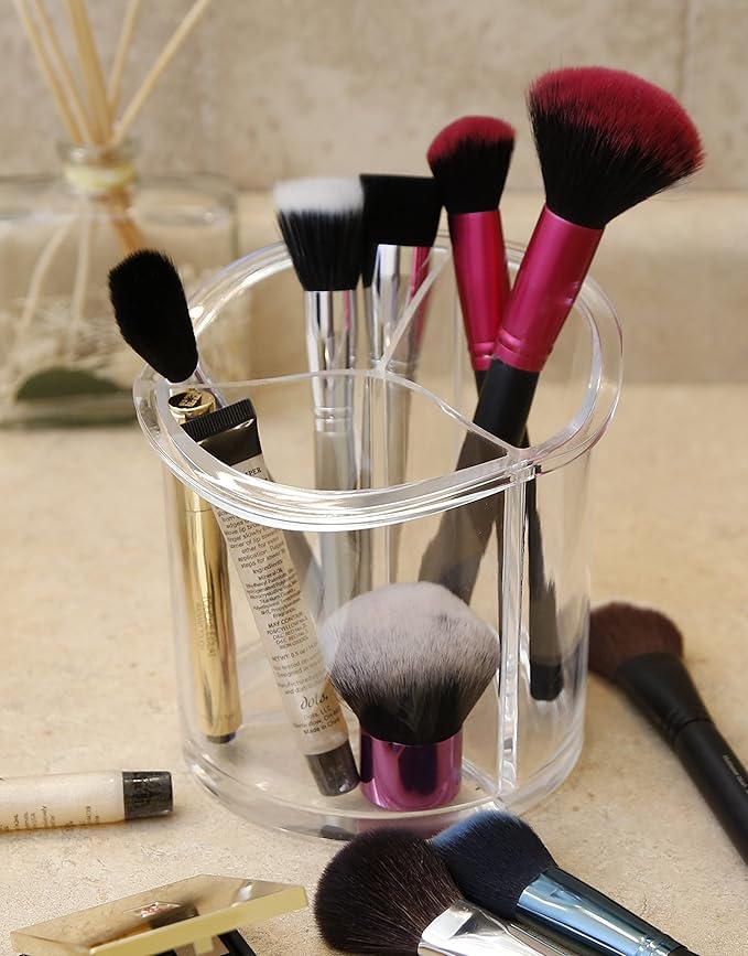 BINO The Triad' 3 Compartment Acrylic Makeup and Jewelry Organizer, Clear and Transparent Cosmetic Beauty Vanity Holder Storage, Clear-NeatNest