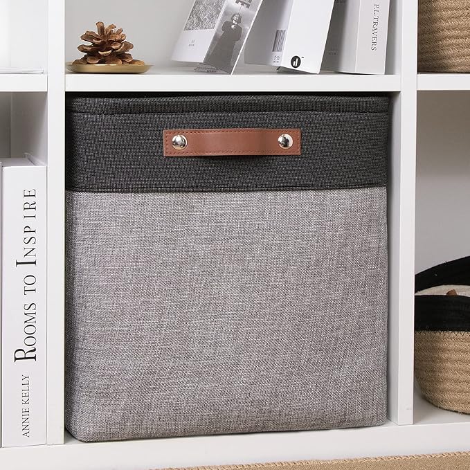 DULLEMELO Cube Basket for Storage, Collapsible Fabric Cube for Organizing, Storage Cube for Closet, Laundry, Nursery, Shelves, Decorative Basket for Gifts Empty (Black&Gray)-NeatNest