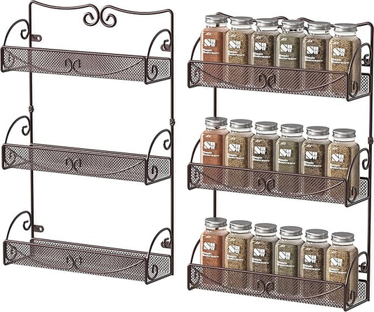 Deco Brothers 3 Tier Wall Mounted Spice Rack, 2 Pack, Bronze-NeatNest