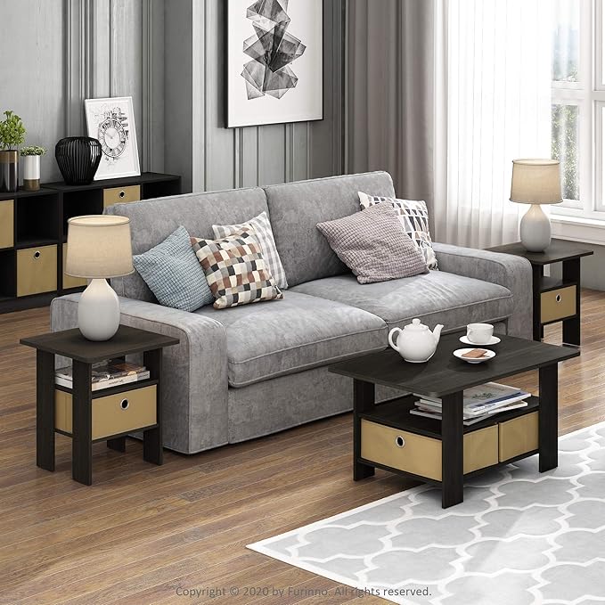 Furinno Andrey Coffee Table with Bin Drawer, Dark Espresso/Brown-NeatNest