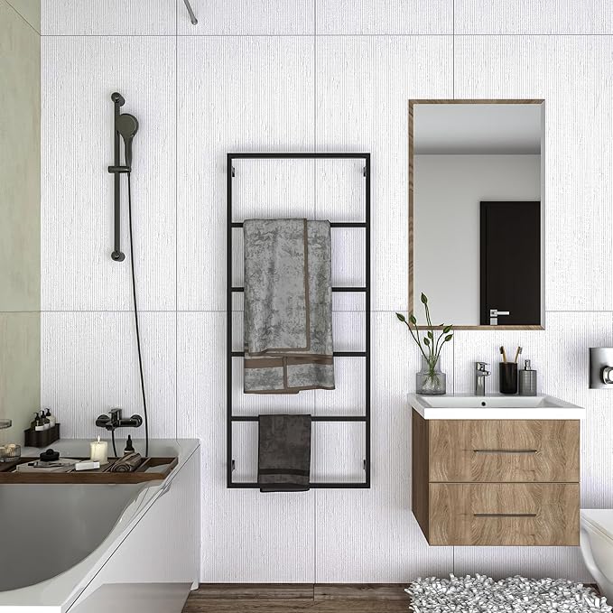 Elegant Wall Mounted 6 Tier Towel Holder, Rust-Resistant, Space-Saving Towel Rack for Effortless Drying, Perfect for Modern Farmhouse Bathroom, Kitchen Decor (52"(H) x 24"(W) x 3"(D))