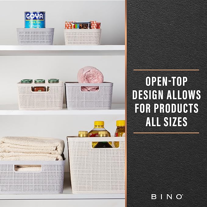 BINO | Woven Plastic Basket | Small (Natural), 5-Pack | THE JUTE COLLECTION | Home Organization, Space - Saving Storage, Stylish Design | Jute Basket | Plastic Storage Basket-NeatNest