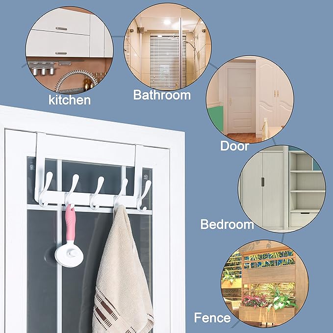 SKOLOO Over The Door Hook, Door Hanger Hooks for Hanging Clothes, Towels, Coats, Hats, Over The Door Towel Hook - Pack of 2, Black on White, Assembly Required