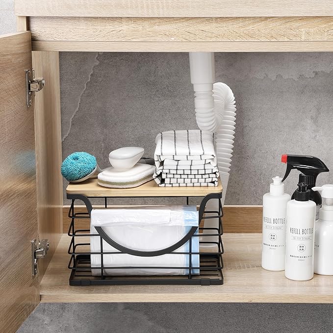 Extra Large Trash Bag Holder Under Sink Stackable Kitchen Storage with Lid, Garbage Bag Dispenser Roll Holder, Wall Mounted Trash Bag Container, Laundry Room Organization Storage-NeatNest