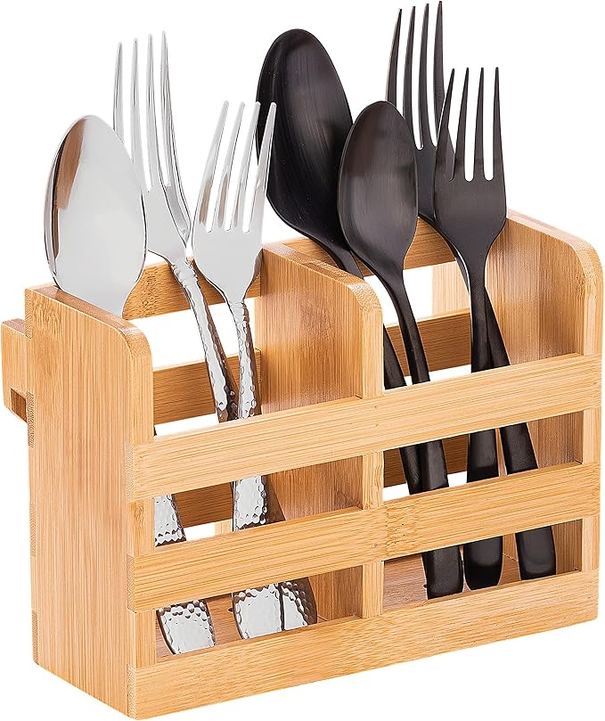 Bamboo Utensil Holder for Dish Rack - Flatware, Cutlery and Utensil Drying Caddy - Fits Bambusi Bamboo Dish Drying Racks Natural