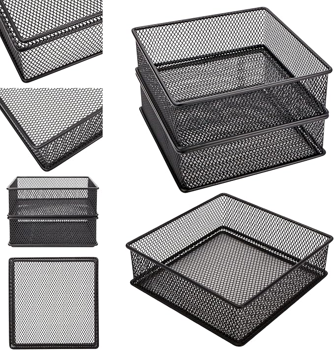 Annova Mesh Stackable Drawer Cabinet and Shelf Organizer Bins Storage Basket School Office Supply Holder Tray- Set of 2 (Black, 6x6x2 Inch)-NeatNest
