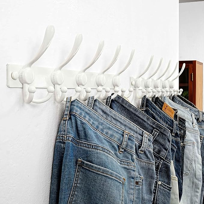 Dseap Coat Rack Wall Mount 2.0 Pro: Heavy Duty 300% Thicker, 16" Stud Mount, Stainless Steel Wall Coat Hooks Hanger for Clothes Jackets Hats Entryway Closet, MaxStrong Series, White