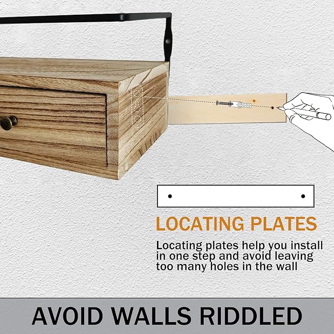 Floating Shelves - Wall Mounted Bathroom Shelf Set of 2 with Drawers, Rustic Wood Shelves for Bedroom, Living Room, Kitchen, Wall Decor, Plants, Books (Brown)-NeatNest